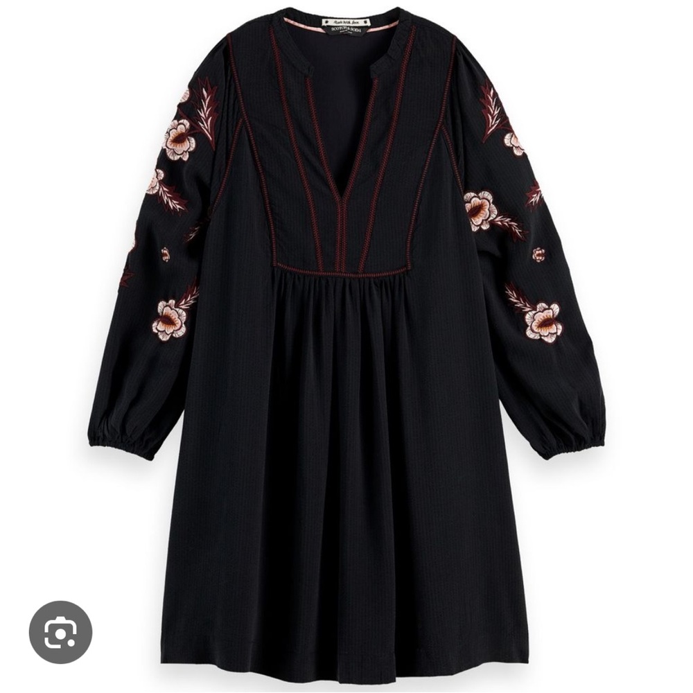 Scotch & Soda Black Pink Embroidered Bishop Sleeve Sundress